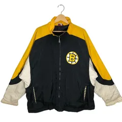 90's vintage 90年代 ヴィンテージ APEX ONE NFL エヌエフエル 裏キルティング ホッケーチーム スポーツ ボストンブルーイング アウター ナイロンジャケット バック刺繍 ワンポイント刺繡 オーバーサイズ ビッグシルエット ブラック