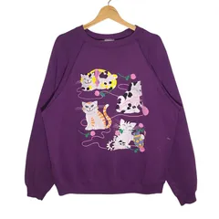 90's vintage 90年代 ヴィンテージ Hanes SPORT ヘインズ 猫プリント スウェット トレーナー フロントプリント USA製 XLサイズ パープル