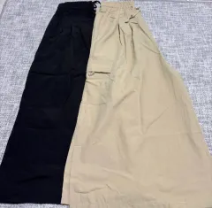 ワイドカーゴパンツ ズボン 2本 (黒 ベージュ)