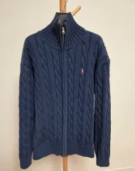 (正規品) ポロ ラルフローレン ケーブル ニット フルジップアップ カーディガン ネイビー L
