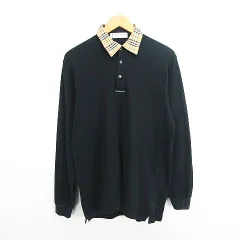 バーバリーズ Burberrys ポロシャツ 長袖 部分ノバチェック ロゴ コットン L ブラック ※EKM