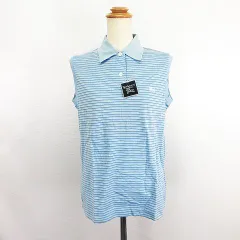 バーバリーズ Burberrys ポロシャツ ノースリーブ ボーダー ロゴ 刺繍 コットン L ライトブルー ※EKM