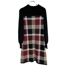 B070 BLUE LABEL CRESTBRIDG ブルーレーベル クレストブリッジ ニット ワンピース チェック柄 長袖 ブラック レディース 38