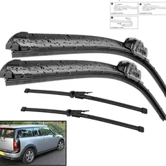 【送料無料】MINI ミニ クラブマン/Clubman R55（2007〜2012年7月以前）前後ワイパーブレード 4本セット フロント2＋リア2 フレームレス(無骨) 天然ゴム 19/18/12/12インチ 交換用 ワイパー 替えゴム 左右対応 予備にも