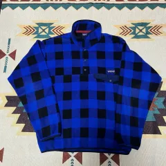 (L)パタゴニア Synchilla（シンチラ） バッファロー ブルー CHECK フリース スナップT