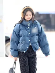 ジェニダウン) 数量限定 オーバーサイズ ショートダウン ハイネック デニム 空港ルック