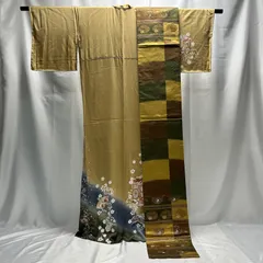 着物　帯　セット　付け下げ　袋帯　総柄　昭和レトロ　花　鳥　中古品　管理番号KKVNKAM4621のサムネイル