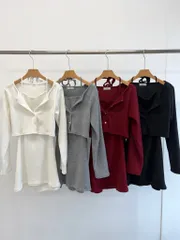 ぽかぽか 起毛 カーディガン ONE PIECE セット (冬 新作、ホルターネック、裏 起毛、ナチュラルスタイル、デートコーデ、分離型)