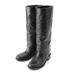 シャネル レザー 16A カメリア ロング ブーツ G32098 ブラック 37【中古】