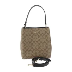 COACH コーチ タウン バケットバッグ ハンドバッグ 91512 PVC レザー  ベージュ系 ブラック ゴールド金具 シグネチャー 2WAY ショルダーバッグ 