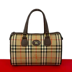 極 美品 Burberrys バーバリーズ ヴィンテージ ノバチェック 柄 キャンバス レザー 本革 ハンドバッグ ミニ ボストンバッグ ブラウン 98852