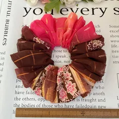 ハンドメイドシュシュ☆ブラウン、ピンク花柄