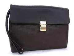 美品 dunhill ダンヒル クラッチバッグ D-EIGHT ディーエイト - ダークブラウン PVC レザー メンズ セカンドバッグ ゴールド金具