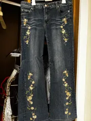 ヴィンテージ ローライズ フラワー 刺繍 デニム ズボン