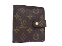 LOUIS VUITTON ルイヴィトン 財布 コンパクトジップ M61667 ブラウン モノグラム レディース 二つ折りゴールド金具 美品