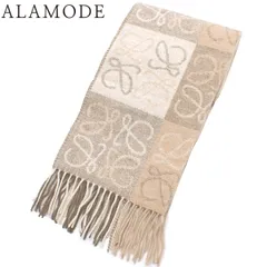 LOEWE(ロエベ) チェッカーボード スカーフ マフラー アパレル ファッション小物 ストール 総柄 アナグラム ウール カシミヤ ベージュ ダークブラウン焦げ茶 F810487X17 レディース 40802173495【中古】【アラモード】