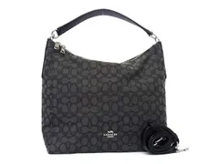 美品 COACH コーチ ショルダーバッグ シグネチャー F58327 グレー ブラック キャンバス レザー レディース 2WAY