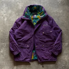80年代 80s FILA Magic Line フィラ マジックライン リバーシブル ナイロン フリースジャケット 紫 パープル 総柄