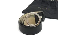 BVLGARI ブルガリ ベルト  ブルガリブルガリ 37890 ブラック レザー ユニセックス ロゴ ラウンドバックル シルバー金具