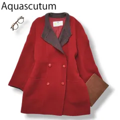 90s アクアスキュータム 裏地チェック ウール ダブル コート 9 赤 ♪