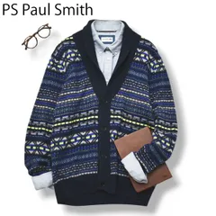 【美品】 ポールスミス ショールカラー カシミヤ 混紡 カーディガン L 総柄