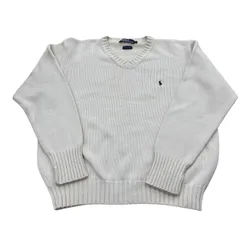 POLO RALPH LAUREN ポロ ラルフローレン ニット セーター ロゴ オフホワイト系 コットン100％ サイズL
