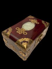 極美品/40年前の当時物】中国ヴィンテージ 宝石箱 白翡翠 彫刻 真鍮
