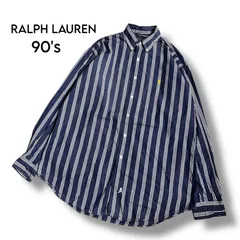 【RALPH LAUREN】90's ポニー刺繍 ワンポイント ストライプシャツ　M