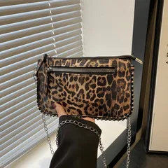 新品 ヒョウ柄 ショルダーバッグ スタッズ チェーン ミニバッグ 斜めがけ 小さめ レオパード メタルチェーン レディース おしゃれ【548】