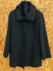 【美品】カシミヤ混 コート 黒 LL相当 ファー襟付き 上品 フォーマル レディース