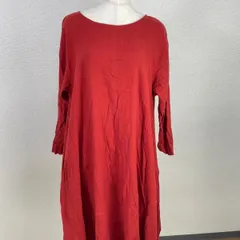 Studio CLIP 麻混 ワンピース M レッド 七分袖 ロング丈 ナチュラル　20251222-0014