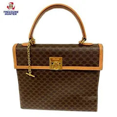 【中古】セリーヌ マカダム柄 スクエア ハンドバッグ チャーム付 ゴールド金具 レディース カバン 鞄 CELINE 【102045916003】