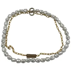 ー ▲ ⑤ Fパール×チェーンネックレス レディース ホワイト×ゴールド ー