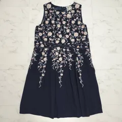 Rose Tiara jewel　ローズティアラ ジュエル　フラワー刺繍ワンピース　ノースリーブ　46　ネイビー