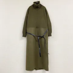 JUNYA WATANABE COMME des GARCONS  ジュンヤワタナベ コムデギャルソン　ロングワンピース　バックラップ　レザーベルト　ニット切替　ハイネック　ヴィンテージ　アーカイブ　90s　ウール　グリーン　日本製　レディース