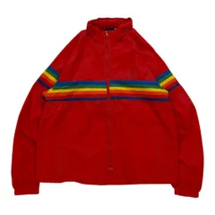 90s〜 オーシャンパシフィック レインボーストライプ ナイロンジャケット op 赤 薄手 短丈 フード付き