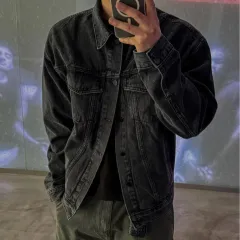 ウォッシュド ブラック デニム ジャケット L