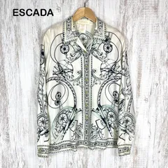 90s ESCADA ヴィンテージ エスカーダ オープンカラー セーリング 総柄 シルク100% 長袖 ブラウス シャツ ホワイトのサムネイル