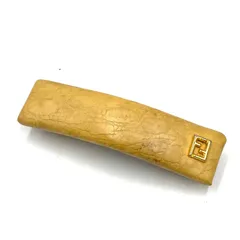 FENDI フェンディ　バレッタ　髪留め　ヘアピン　ヘアクリップ　ズッカ　ズッキーノ　レザー　ベージュ　ヴィンテージ