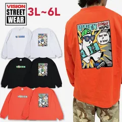 新品 大きいサイズ メンズ ヴィジョン VISION  長袖 Tシャツ 長袖Tシャツ ティーシャツ ロンT ゴースト スケーター スケボー おばけ キャラクター バックプリント レディース キングサイズ ホワイト ブラック オレンジ 3L 4L 5L 6L