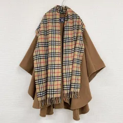 【極美品】【希少】バーバリー　ポンチョ　ストール　ウール　ノバチェック　ネイビー BURBERRY バーバリー チェック ウール ポンチョ ネイビー系【中古