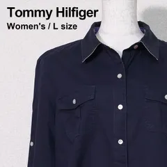 Tommy Hilfiger（トミーヒルフィガー）レディース コットンシャツ ネイビー Lサイズ インド製 古着