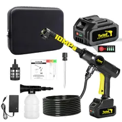 高圧洗浄機 コードレス 充電式 洗車機 ブラシレスモーター搭載 10MPa 大容量バッテリー 残量表示 PSE認証済み マキタ18Vバッテリー対応可能 3段階水圧モード調節可能 自吸式 6in1 高水圧 噴射距離10M ノズル ペットボトル対応 5mホース 家