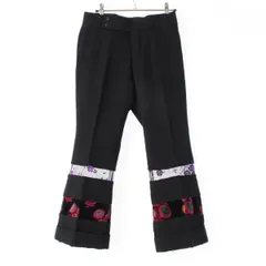 コムデギャルソン AD2001 ウール レース切替 花柄刺繍 デザイン フレアスラックス パンツ ブラック S【中古】