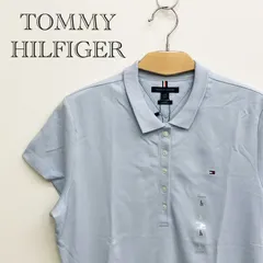 タグ付き TOMMY HILFIGER トミー ヒルフィガー ピケ ショート スリーブ ポロ シャツ L レギュラー ライトブルー レディース