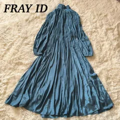 フレイアイディー FRAY.ID シャーリングロングワンピース マキシ丈ワンピース ネックリボン ブルー系 光沢感 高級感 上品 パーティ 結婚式 二次会 謝恩会