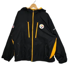 NFL エヌエフエル Reebok リーボック ONE FELD 内フリース Steelers フットボール アメフト チーム アウター ナイロンジャケット 長袖 ドローコード オーバーサイズ ビッグシルエット インドネシア製 XLサイズ ブラック イエロー