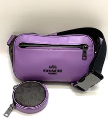 COACH  コーチ  エリアス ベルト バッグ・カラーブロック シグネチャー キャンバス 斜め掛け ポーチ付き  紫系