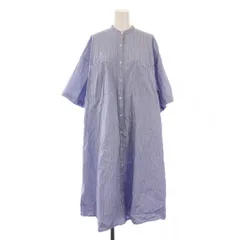 ミズイロインド mizuiro ind シャツ ワンピース 半袖 ロング バンドカラー ストライプ柄 水色 /BM