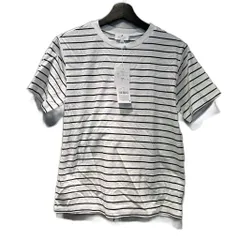ランバンオンブルー LANVIN en Bleu タグ付き バックウエストリボンTシャツ ボーダー 半袖 38 白 ホワイト ■FY